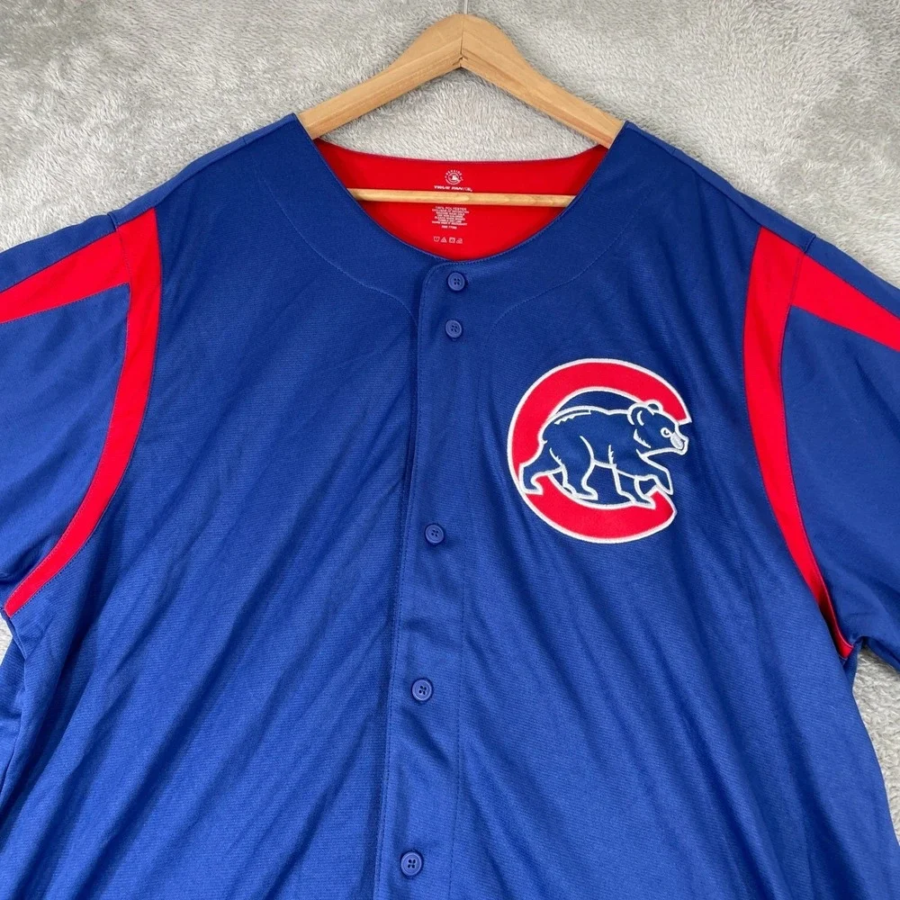 Chicago Cubs Baseball Jersey Mens 2XL Blue Button Up True Fan MLB Short Sleeve